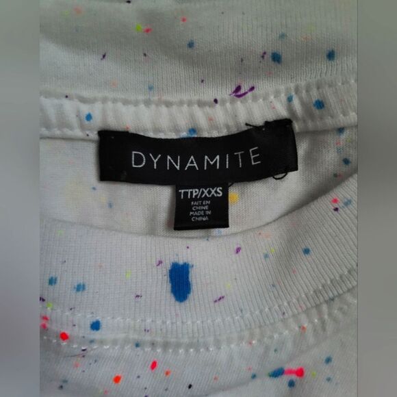 Dynamite XXS White Cropped Sleeveless Tank with Custom Paint Splatter - Picture 3 of 3
